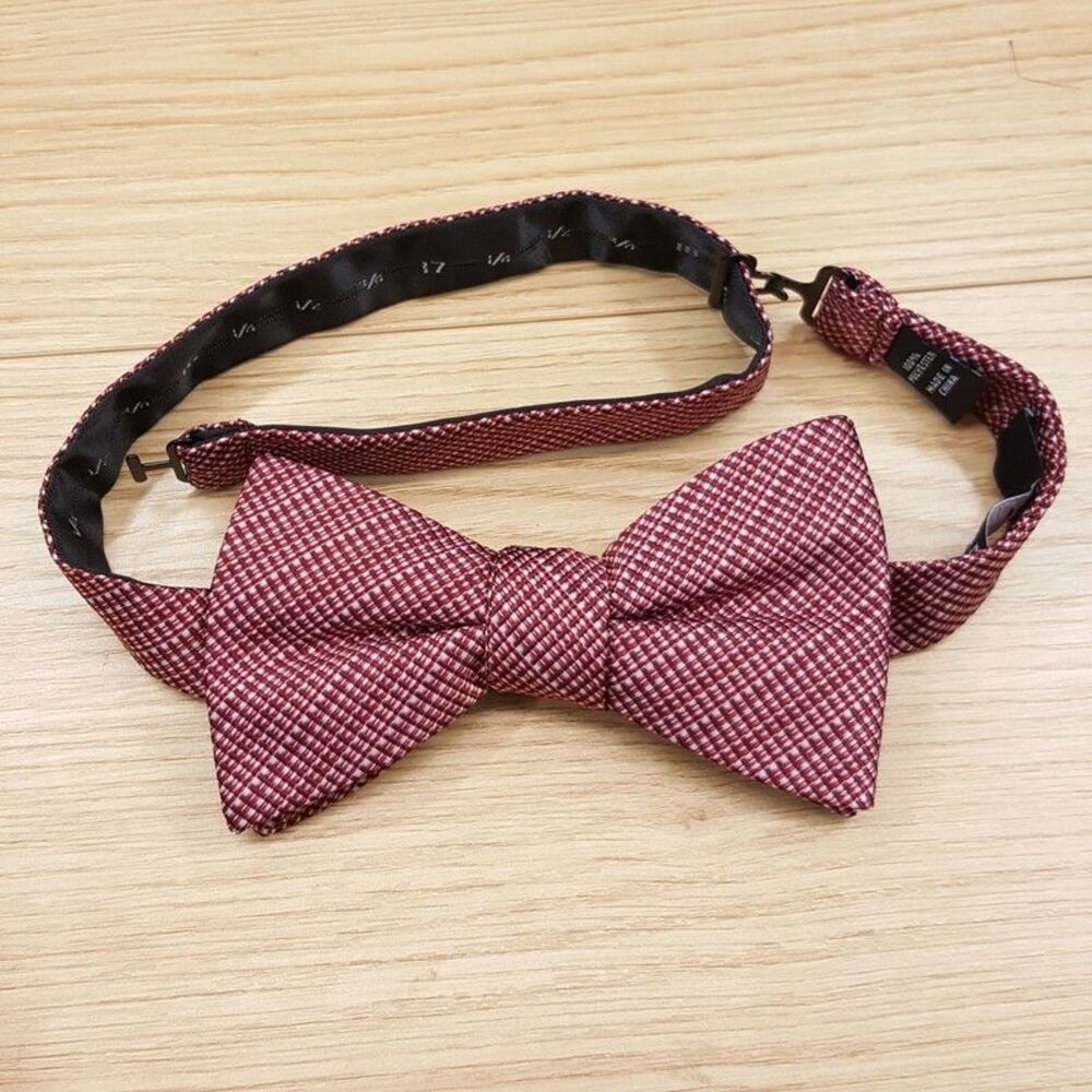 ALFANI Mens Bow Tie Burgundy Red Micro Check Textured Adjustable Pre-Tied Bowtie